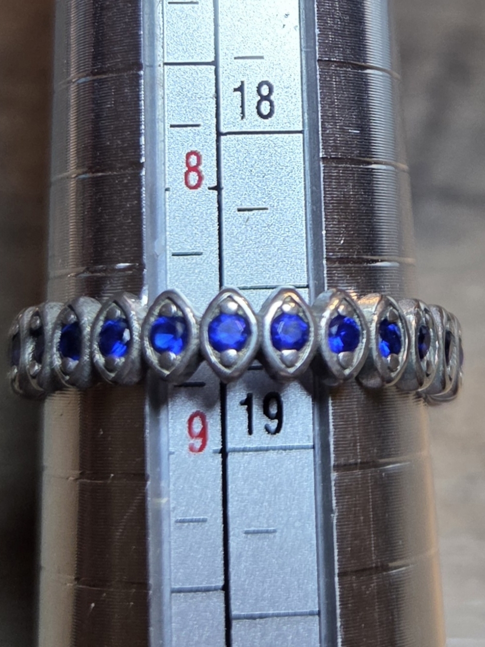 Blue Color CZ Evil Eye Eternity Ring Band Size 8.5